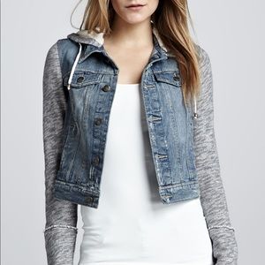 Free People Denim Jacket with Knit Sleeves